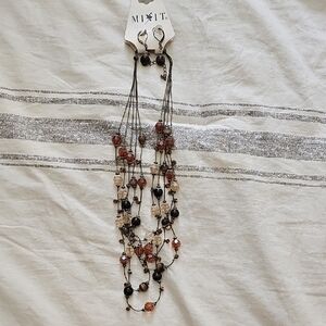 MIXIT Multi-Strand Beaded Necklace and Earring Set - Black and Brown